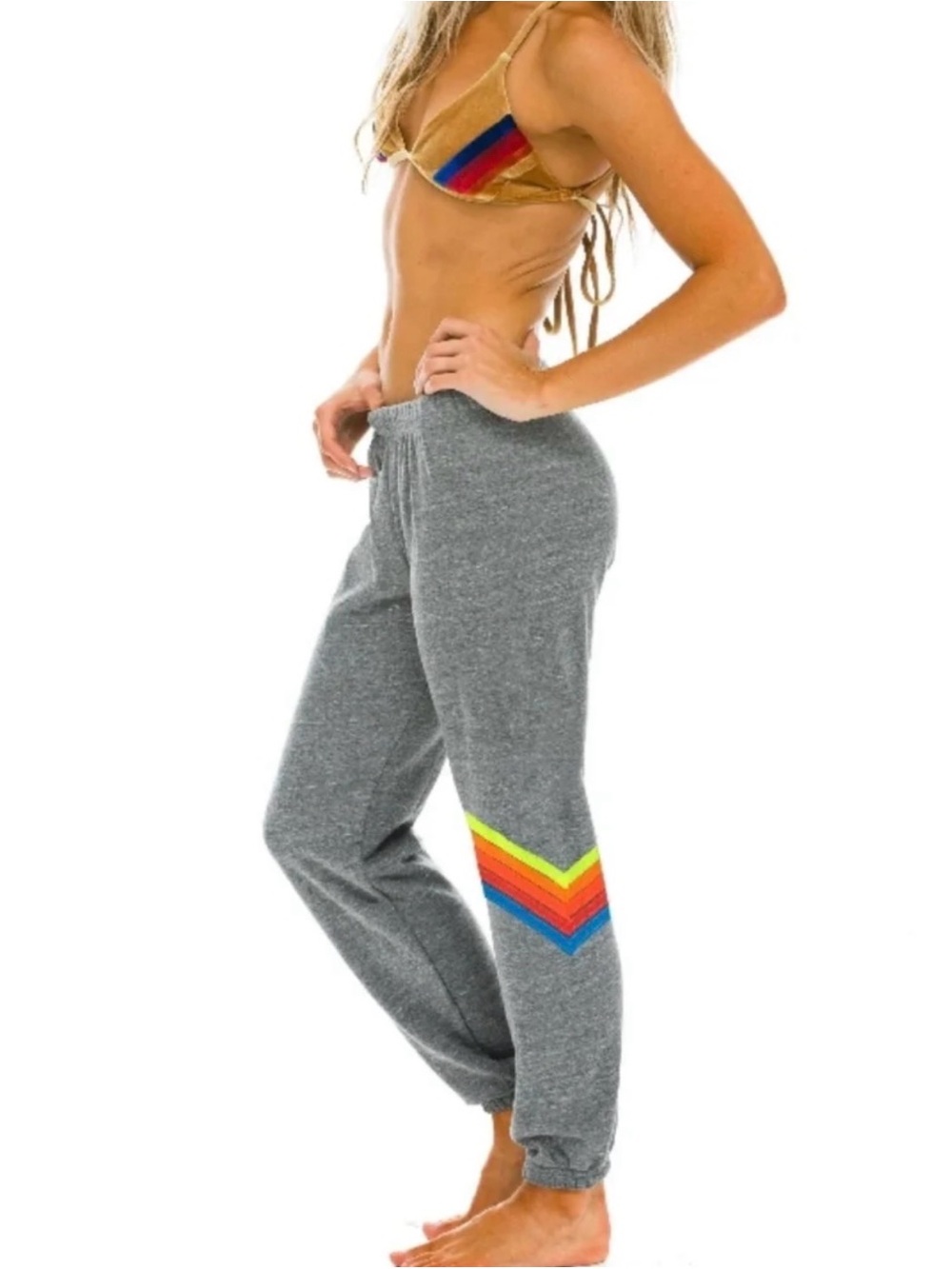 Aviator Nation Chevron Stripe Joggers Grey  size Small